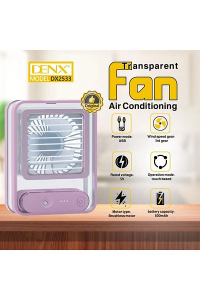 Denx مروحة صغيرة مع رذاذ ضباب وإضاءة LED، تعمل بالبطارية عبر USB، قابلة لإعادة الشحن، DX2533