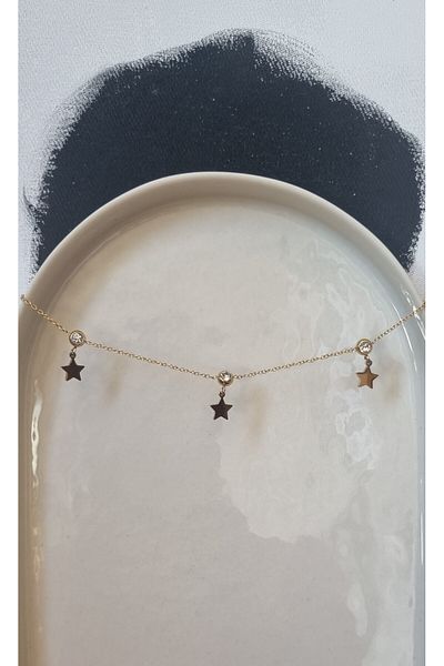 AKSESUARIM Zircon Stone and Star Theme Stylish, Steel, Non-Tarnishing Anklet