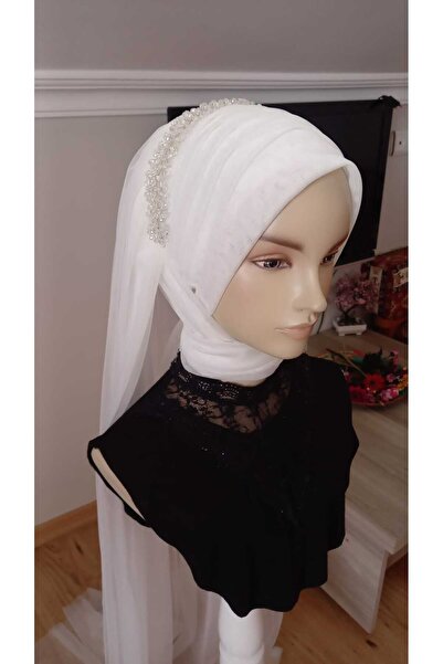 BERKE TUHAFIYE AKSESUAR وشاح أبيض مكسور مع إكسسوارات، نموذج وشاح جاهز، شال جا...