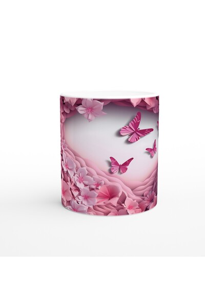 MESCHAIN كوب مطبوع رومانسي مزين بالزهور الوردية والفراشات