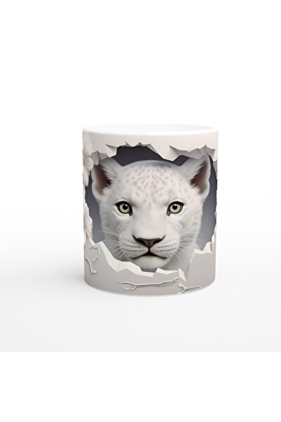 Generic Brand White Leopard Themed Printed Mug Cup Behind Broken Wall