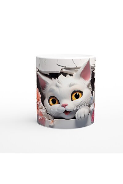 Generic Brand Cheerful Cat Looking through Flowers Printed Mug