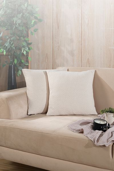 LADYNİL Bohemian 2-Piece Throw Pillow Case Decorative Pillow Case 45X45 Zippered Ecru