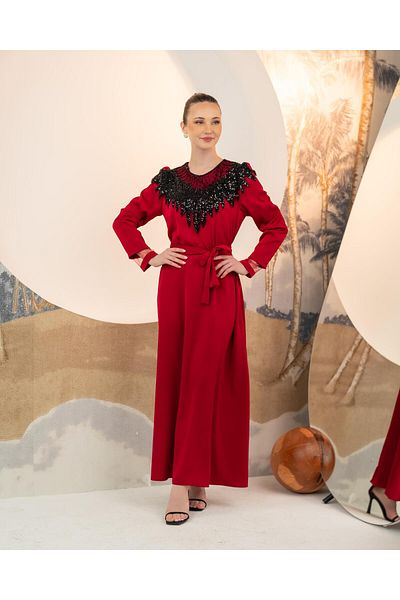 YAFA CLOTHING & ACCESSORIES Shoulder Applique Dress Burgundy