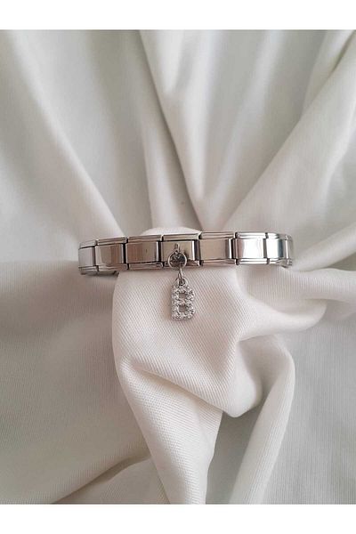 bijoux uniques Steel B Letter Zircon Stone Italian Charm Bracelet