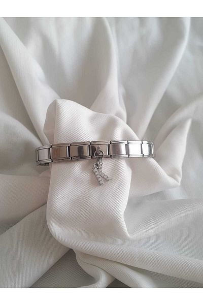 bijoux uniques Steel K Letter Zircon Stone Italian Charm Bracelet