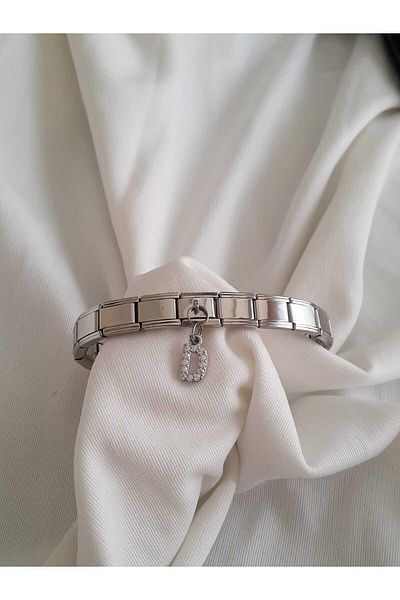 bijoux uniques Steel D Letter Zircon Stone Italian Charm Bracelet