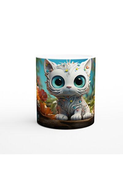 Generic Brand Cute Cat Shining among Flowers Themed Printed Mug