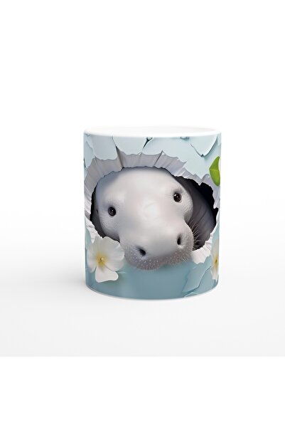 MESCHAIN البقرة البحرية الفضولية بين كوب القدح المطبوع ذو الطابع الزهري