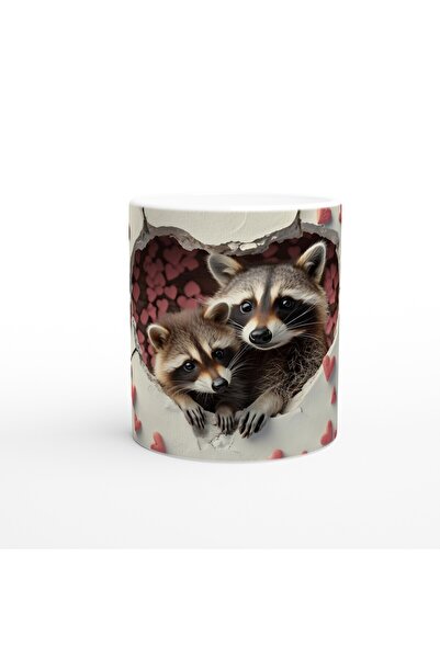 MESCHAIN الراكون ينظر من خلال كوب القدح المطبوع على شكل قلب