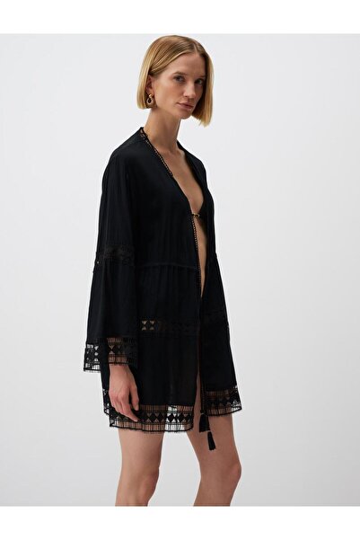 Jimmy Key Open Collar Long Sleeve Embroidered Kimono