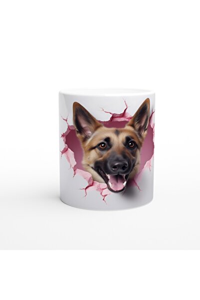 Generic Brand German Shepherd Looking Out of the Pink Cracked Wall Themed Pri...