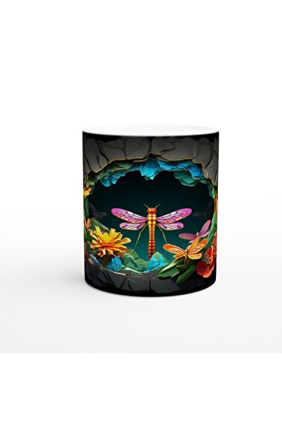 MESCHAIN كوب مطبوع عليه اليعسوب والزهور الملونة في الكهف