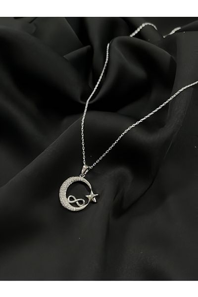pollynow Silver Gray Necklace with Moon Star & Infinity Figure