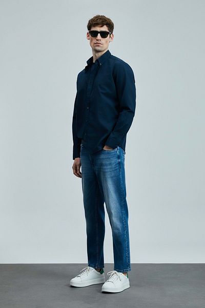 Lufian 111010637 Мъжка риза Ellery Basic, стандартна кройка, бяла, тъмносиня