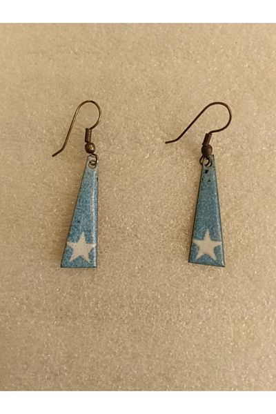 Butik Tülin Authentic Handmade Metal Blue White Star Dangle Earrings 4.5X1 cm Made in Chile
