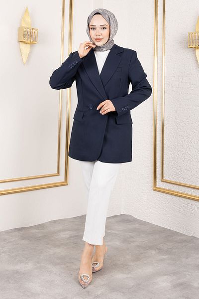 Tesettür Dünyası Κανονικό μπουφάν Blazer TSD250179 Navy Blue