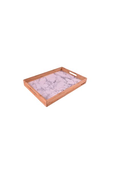 Bambum Marbella - Marble Patterned Tray White Kçk