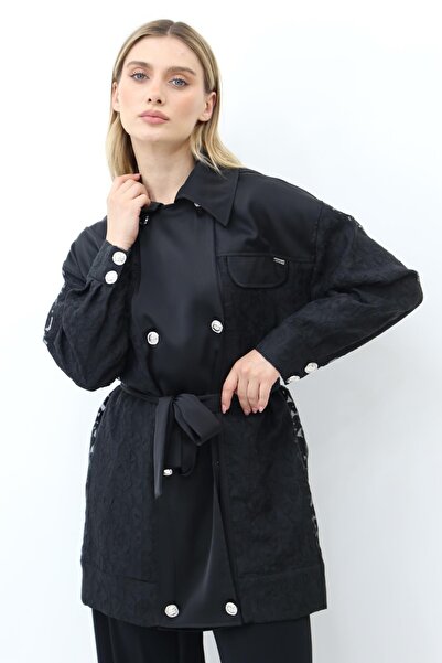 Levidor İşleme Detaylı Scuba Ceket - Siyah