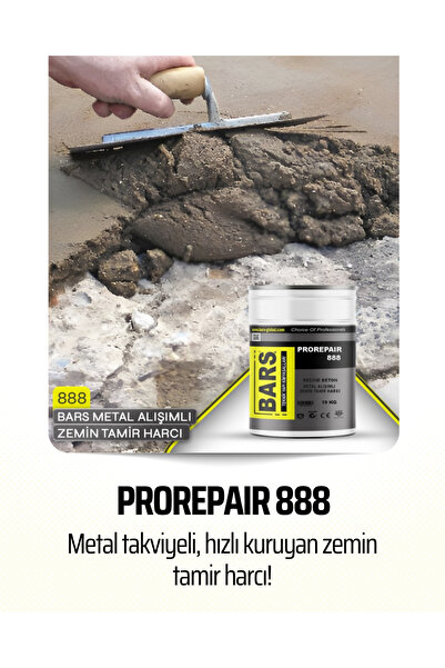 BARS REÇİNE BETON 888, Metal Takviyeli, Hızlı Kuruyan, Ağır Yük İçin Zemin Tamir Harcı 19 kg