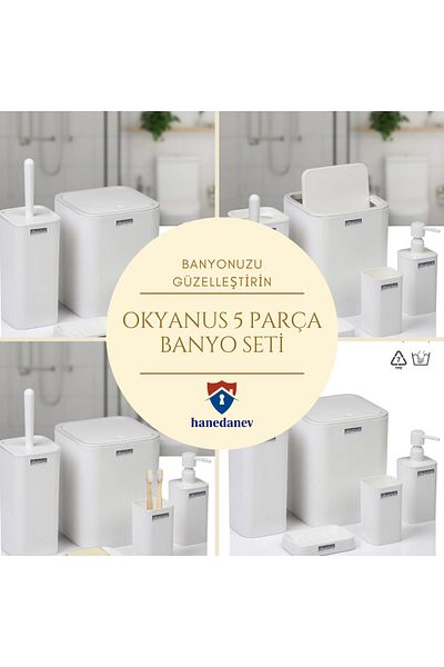 Hanedanev Ocean Mina White Striped Square Bathroom Set 5 Pieces 420B