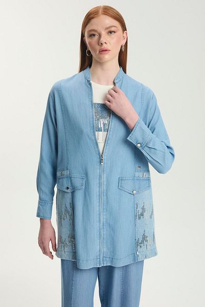 Zühre Sequin Detailed Jacket Underwear Double Denim Suit - Blue