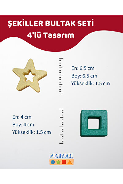 Montessori Şekiller Bultak Seti (4’lü) – Montessori Uyumlu, Renk & Şekil Öğrenme Oyuncağı (2+ Yaş)
