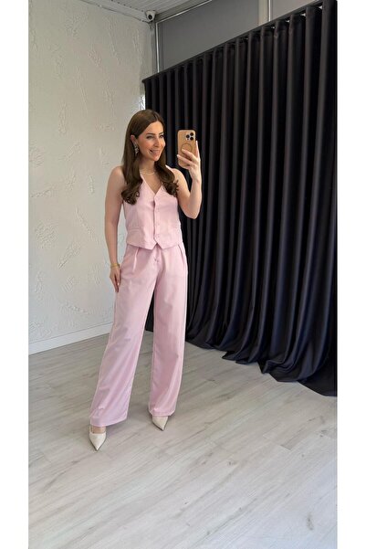 elif teke Pelyus Vest Suit Pink
