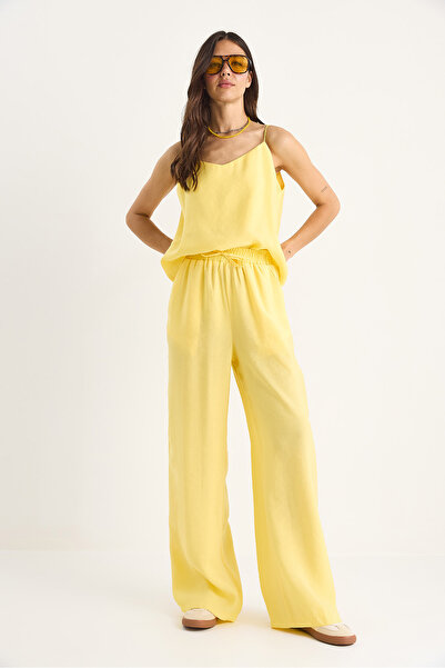 Bianco Lucci Women's Strappy Woven Modal Blouse Pants Top and Bottom Set 9298 60281024