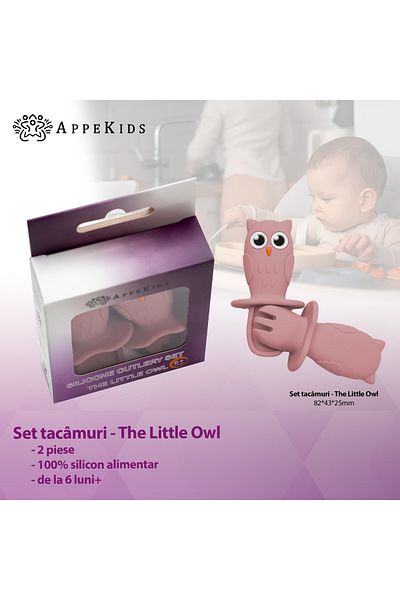 APPEKIDS Silicone Cutlery Set, AppeKids, OWL - Old Rose