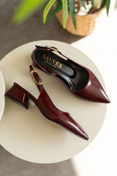 Von Bond Ophelia Patent Leather Black Banded New Season Women's Short Heeled Shoes