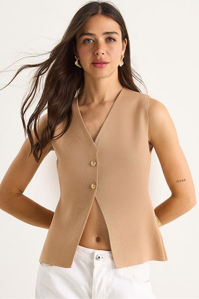 Bianco Lucci Women's V-Neck Button Detailed Knitwear Vest Ty251002 60283339