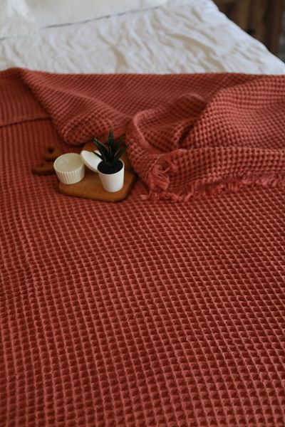 Tasarım Hb&Victory Muslin Waffle 4 Layer 100% Cotton Preium Cinnamon Double Bedspread 230X250 cm