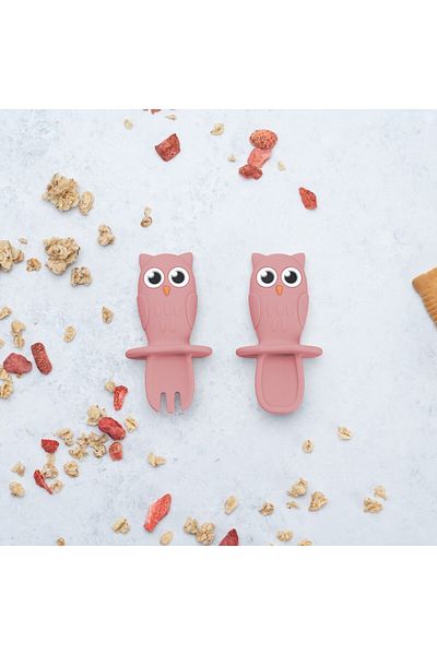 APPEKIDS Silicone Cutlery Set, AppeKids, OWL - Old Rose