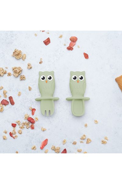 APPEKIDS Silicone Cutlery Set, AppeKids, OWL - Raw Green