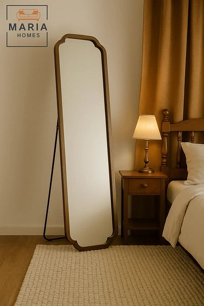 MARIA HOMES Vintage Full-Length Mirror with Dark Wood Frame – Decorative Standing Mirror 160x45 cm