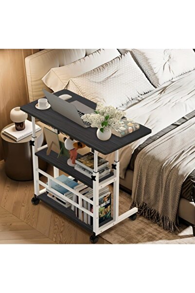 Un طاولة لابتوب متحركة بارتفاع قابل للتعديل ورفوف تخزين عملية