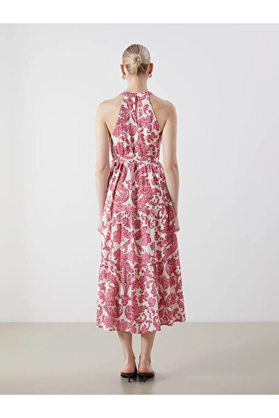 LC Waikiki LCW Vision Pembe Halter Yaka Çiçekli Elbise