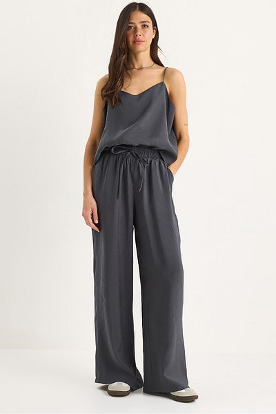 Bianco Lucci Women's Strappy Woven Modal Blouse Pants Top and Bottom Set 9298 60281024