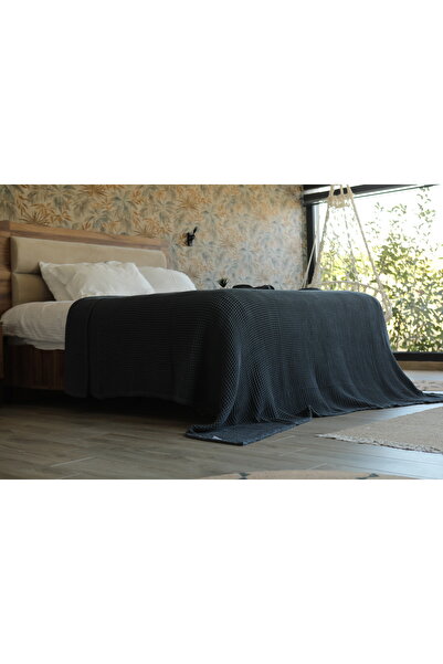 Tasarım HB&Victory Waffle 4 Katlı %100 Pamuk Preium Yatak Örtüsü Lacivert Tek Kişilik 160x240 cm