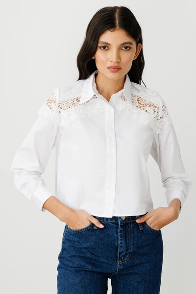 ON TRİKO Omuzları Dantelli Crop Gömlek 50343-25