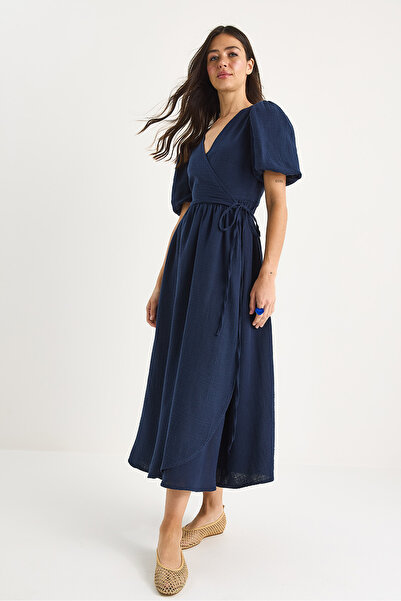 Bianco Lucci Női duplasoros záródású, léggömbujjú hosszú muszlin ruha 3034 60283364