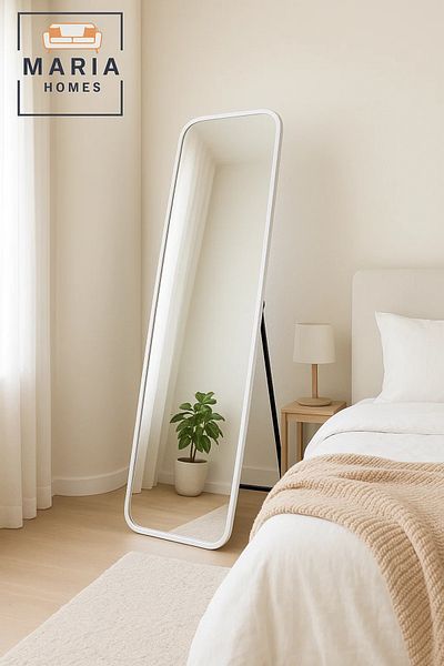 MARIA HOMES White Full-Length Mirror with Rounded Corners – 170x54 cm Standing Frame