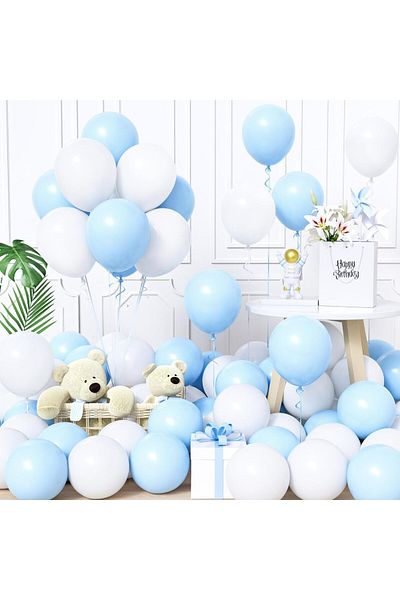 BALON DİYARI 15 Piece Light Blue & White Balloon Set – Fresh and Stylish Party Decor