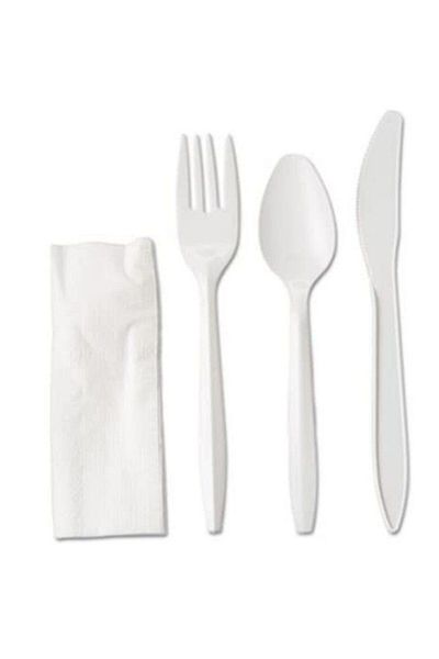 Berlinger Haus Set of 100 disposable plastic cutlery, fork, knife, spoon, white napkin