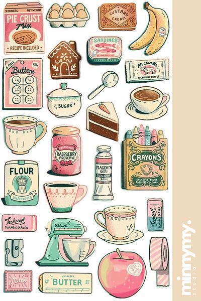 Minnymy 2-Piece Pastel Collection Vintage Sticker Agenda, Diary, Planner, Bullet Journal, Scrapbook