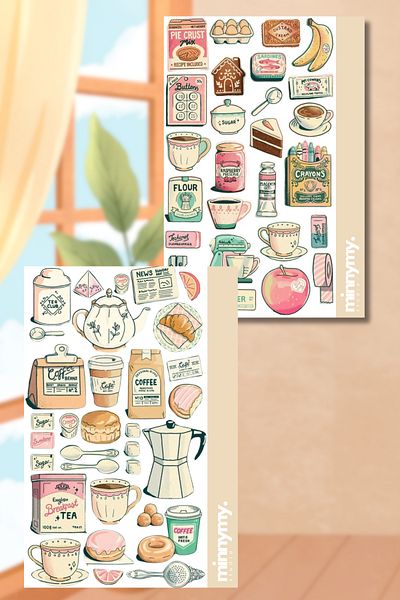 Minnymy 2-Piece Pastel Collection Vintage Sticker Agenda, Diary, Planner, Bullet Journal, Scrapbook