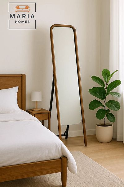 MARIA HOMES Modern Full-Length Standing Mirror with Dark Wood Frame – 170x45 cm for Bedroom & Dressing Room