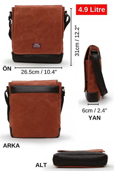 DARK COTTON 7112 Western Tile Orange Water Resistant Waxed Canvas Messenger Shoulder Laptop School Bag