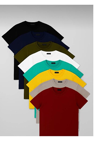 Kuraff Giyim مجموعة من 8 قمصان بأكمام قصيرة وياقة دائرية للجنسين باللون الأسو...